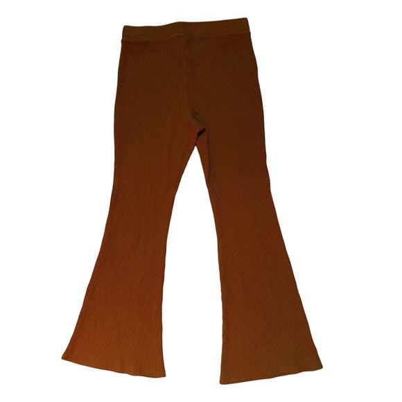 Aerie Hi Rise Waffle Knit Flared Pants Burnt Orange Women L Long Lounge Fall - Picture 2 of 8
